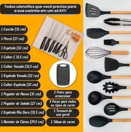 Kit Completo Jogo Utensílios de Cozinha 19 Peças