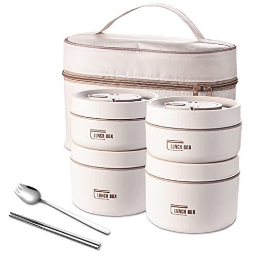 Kit Potes Térmicos Lunchbox AG103 Maravilhas do Mundo Moderno Bege 4 Pcs 