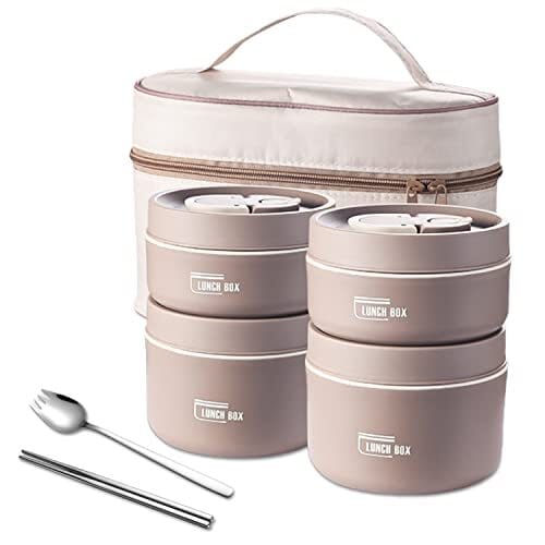 Kit Potes Térmicos Lunchbox AG103 Maravilhas do Mundo Moderno Marrom 4 Pcs 